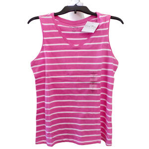 Coral Bay Pink-White Striped Sleeveless Top V Neck size S NWT #1133